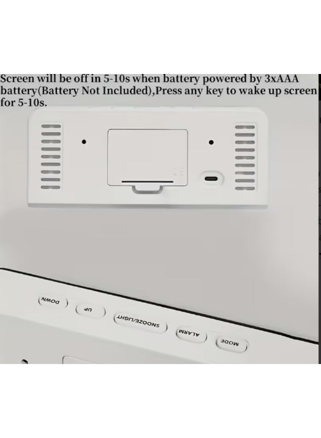 TIMESS ساعة منبه رقمية حديثة بتقنية LED، تعمل بمنفذ USB، سطوع قابل للتعديل، تعرض درجة الحرارة والتاريخ واليوم، بنظامي عرض الوقت 24 ساعة و12 ساعة، ساعة منزلية أنيقة متعددة الوظائف. مناسبة لغرف النوم والمكاتب وغرف المعيشة، ولتزيين المنزل. - Image 5